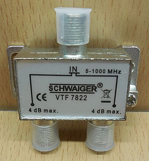 Schwaiger VTF 7822 SAT Verteiler 2 fach 1x In 2x Out Frequenzen 5-1000MHz* so866