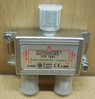 Schwaiger VTF 7842 SAT Verteiler 2 fach 1x In 2x Out Frequenzen 5-2250MHz* so868