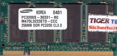 Samsung M470L3223ET0-CCC PC-3200 256MB DDR1 400MHz SODIMM RAM* lr139