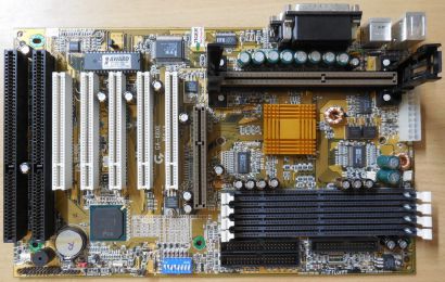 Gigabyte GA-6BXE Rev 1.9 Mainboard +Blende Slot 1 AGP USB 2x ISA 4x SDRAM* m990