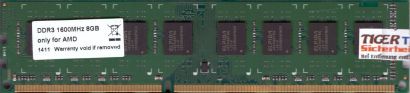 Noname PC3-12800 8GB DDR3 1600MHz Arbeitsspeicher RAM only for AMD* r890