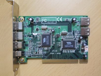 6-Port PCI Adapter Card Karte 6212 4x USB 2.0 2x FireWire IEEE1394 VIA Chip*sk66