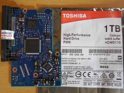 Toshiba P300 HDWD110UZSVA HDKPC32AKA01 PCB Controller Elektronik Platine* FE243