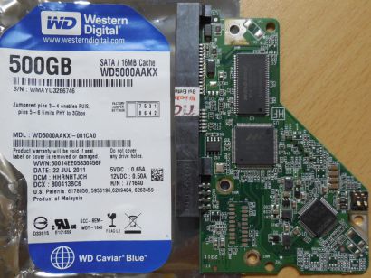 Western Digital Caviar WD5000AAKX-001CA0 PCB Controller Elektronik Platine*FE251