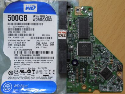 Western Digital Blue WD5000AAKX-60U6AA0 PCB Controller Elektronik Platine*FE255