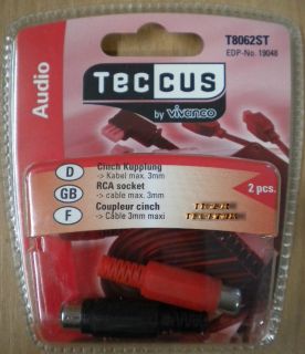 Teccus by Vivanco 2x Cinch Kupplung rot schwarz Lötversion max. 3mm Kabel* so60