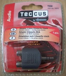 Teccus by Vivanco Audio Adapter Klinke Stecker 3,5mm - 2x Buchse Cinch* so62
