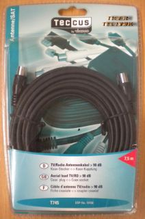 Teccus by Vivanco TV Radio Antennenkabel 7,5m 90db Koax Stecker - Kupplung* so90