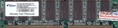 Elixir M2U51264DS8HB3G-5T 512MB DDR1 400MHz PC3200U-30330 RAM Memory* r1065