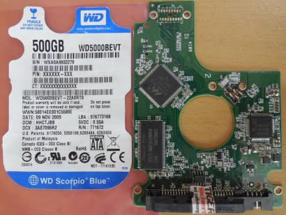 Western Digital Blue WD5000BEVT-22A0RT0 PCB Controller Elektronik Platine* FE306
