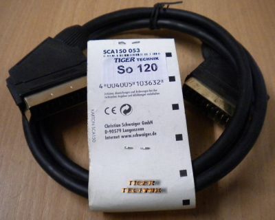 Schwaiger SCA 150 21-pol SCART Kabel vergoldet 1,5m Stecker Video TV DVD*so120