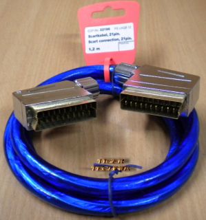 Vivanco 21-pol SCART Kabel 1,2m blau-transparent vergoldete Stecker TV DVD*so124