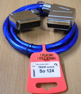 Vivanco 21-pol SCART Kabel 1,2m blau-transparent vergoldete Stecker TV DVD*so124