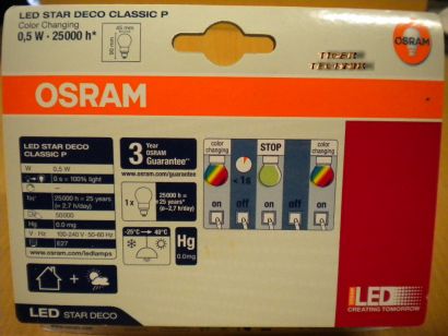 6x Osram LED STAR DECO CLASSIC P E27 Color change Farbwechsel LED 0,5W *so159