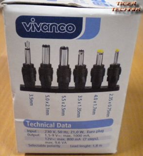 Vivanco Universal Steckernetzteil NL 1010 R  1,5-3-4,5-6-7,5-9-12V* nt713