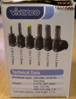 Vivanco NL 1001 XR USB Universalnetzteil 3/4.5/5/6/7.5/9/12V* nt714
