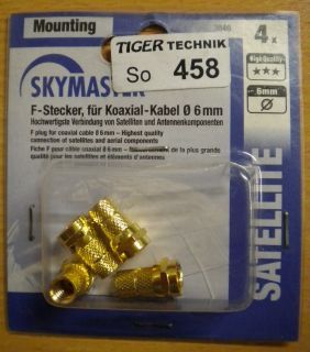 4x Skymaster F-Stecker vergoldet für Koaxialkabel Ø 6mm Hochwertig! * so458