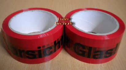 2 Rollen VORSICHT GLAS Klebeband Paketband Extra Stark 50 mm x 66 Meter* so997