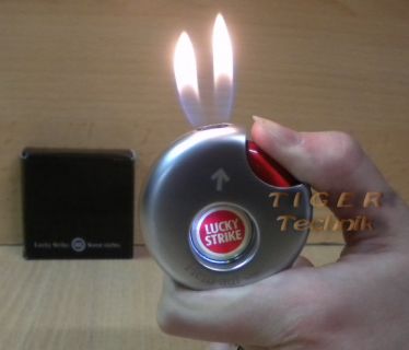 Lucky Strike rundes Feuerzeug mit 2 Flammen !! aus Metall NEU OVP* so900