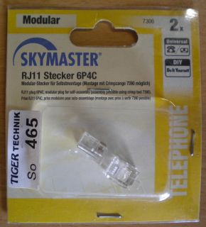 Skymaster 2x RJ11 Universal Modular Stecker 6P4C DIY zur Selbstmontage* so465