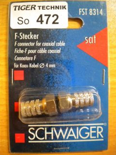 2x Schwaiger FST 8314 F-Stecker für Koaxialkabel 4mm Durchmesser* so472