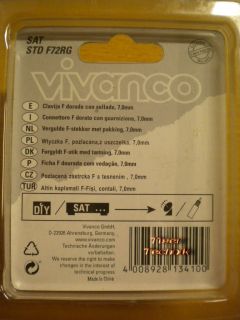 Vivanco 2 Stück 2x Vergoldeter F-Stecker mit Dichtung für Koax-Kabel 7mm* so475