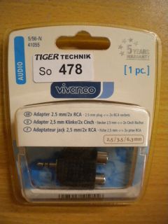 Vivanco 5 56-N Audio Y-Adapter Klinke Stecker 2,5mm - 2x Buchse Chinch* so478