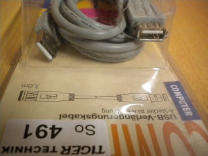 BigBalloon USB Verlängerungskabel 3m Typ A Stecker - Typ A Buchse grau* so491