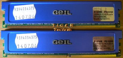 Geil GE5123200B PC3200 CL2 5-6-3-3 512MB DDR1 400MHz Arbeitsspeicher* r114