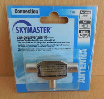 Skymaster Radio 2-fach Zweigeräte Verteiler Koax-Stecker 2x Koax-Kupplung* so532