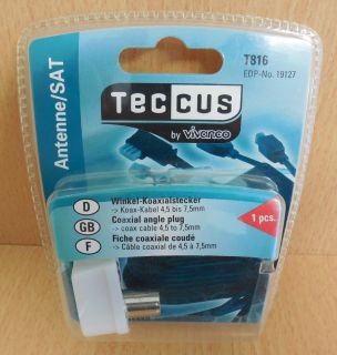 Teccus by Vivanco SAT Winkel Koaxialstecker für Koax Kabel 4,5 bis 7,5mm* so570