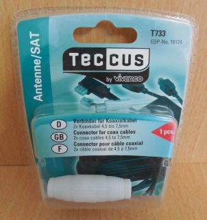 Teccus by Vivanco Verbinder für Koaxialkabel 2x Koaxkabel 4,5 - 7,5 mm* so581