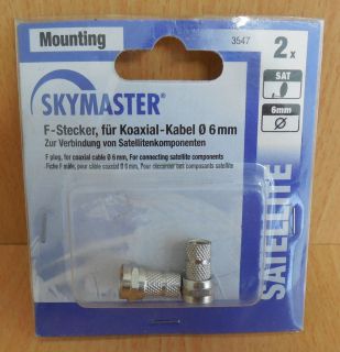 Skymaster 3547 SAT 2x F Stecker für 6mm Koax Kabel 2 Stück F-Stecker* so588