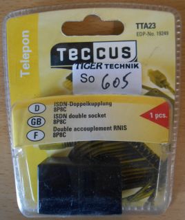 Teccus by Vivanco Telefon ISDN Doppelkupplung 8P8C RJ45 - RJ45 schwarz* so605