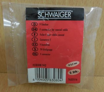 Schwaiger FST8308 942 2x F-Stecker 2 Stück F Stecker für 8mm Koax Kabel* so618