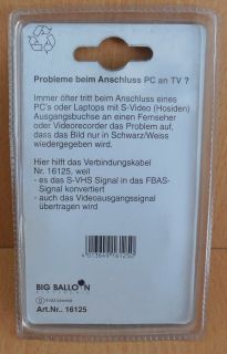 BigBalloon S VHS Video FBAS Kabel 1,5m 4-pol Mini DIN Stecker Cinch HQ* so638