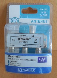 Schwaiger VTF7823 SAT Verteiler 3 fach 1xIn 3xOut Frequenzen 5-1000MHz 7dB*so666