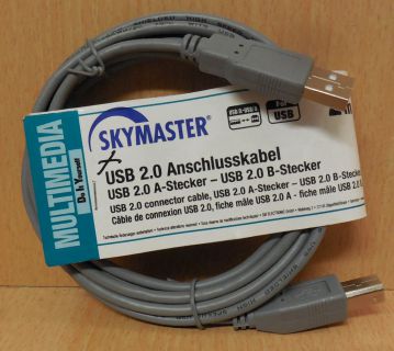 Skymaster 28273 USB 2.0 Kabel grau 2m Typ A Stecker Typ B Stecker* so768