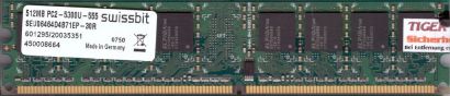 Swissbit SEU06464D4B71EP-30R PC2-5300 512MB DDR2 667MHz Arbeitsspeicher RAM*r529