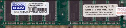 GOOD RAM GR400D64L3 512 PC-3200 512MB DDR1 400MHz Arbeitsspeicher RAM* r563