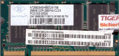 Nanya NT256D64SH8B0GM-75B PC-2100 256MB DDR1 266MHz SODIMM Arbeitsspeicher* lr04