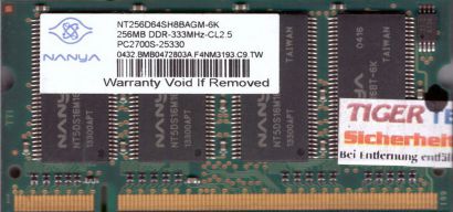 Nanya NT256D64SH8BAGM-6K PC-2700 256MB DDR1 333MHz SODIMM Arbeitsspeicher* lr38