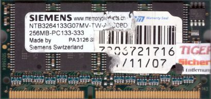 Siemens NTB3264133G07MV-TW-A1C08D PC133 256MB SDRAM 133MHz SODIMM SD RAM* lr49