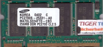 Samsung M470L3224FT0-CB3 PC-2700 256MB DDR1 333MHz SODIMM Arbeitsspeicher* lr54