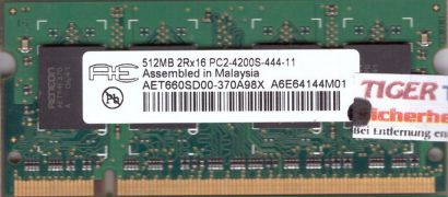 Aeneon AET660SD00-370A98X PC2-4200 512MB DDR2 533MHz SODIMM Arbeitsspeicher*lr56