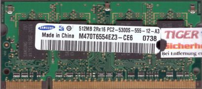 Samsung M470T6554EZ3-CE6 PC2-5300 512MB DDR2 667MHz SODIMM Arbeitsspeicher* lr62