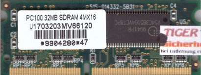Mosel Vitelic U1703203MV66120 PC100 32MB SDRAM 100MHz SODIMM SD RAM* lr66