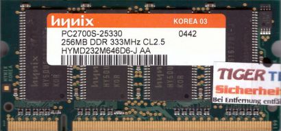 Hynix HYMD232M646D6-J AA PC-2700 256MB DDR1 333MHz SODIMM Arbeitsspeicher* lr73