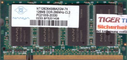 Nanya NT128D64S88A2GM-7K PC-2100 128MB DDR1 266MHz SODIMM Arbeitsspeicher* lr76