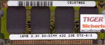 432 23E D72-6 2 16MB SODIMM 3.3V RAM Arbeitsspeicher* lr86